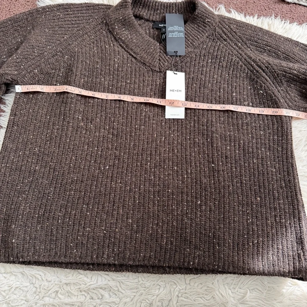 ME+EM Soft Donegal Tweed High V-Neck Crop Jumper - Chocolate - Picture 6 of 7